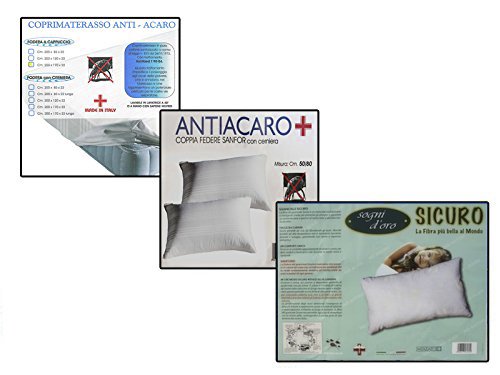 Set ANTIACARO Completo 4pz Per Letto Singolo Coprimaterasso 2 Federe 1  Guanciale